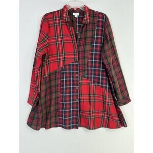 J. Jill Patchwork Plaid Shirt Women's Medium Tunic‎ Top Artsy Boho Cozy Soft